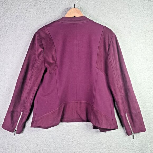 Chicos Purple Faux Suede Mixed Media Moto Jacket Size 2 Zip Pockets Lined - Picture 2 of 13